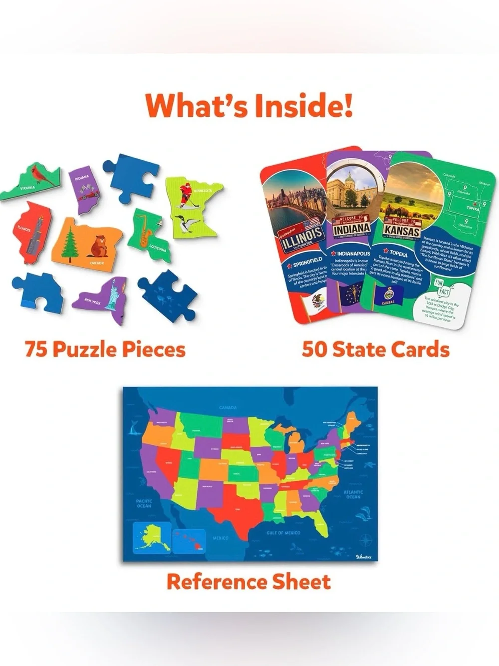 Skillmatics | United States Map Puzzle + 50 State Cards 100% Safe Non-Toxic SET